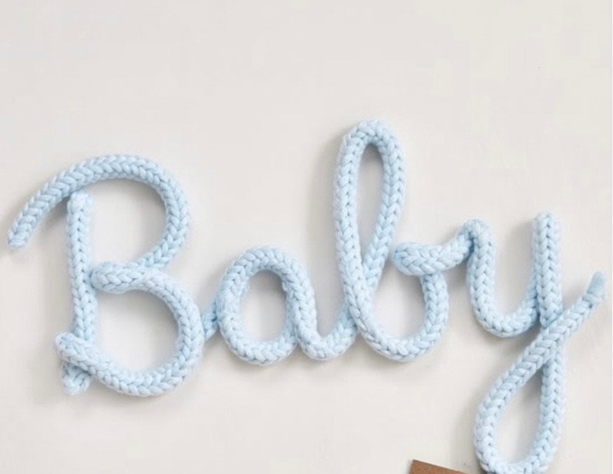 Custom Knitted Wire Baby Sign, Nursery Decor, Hospital door decor, Personalized Script Word Art